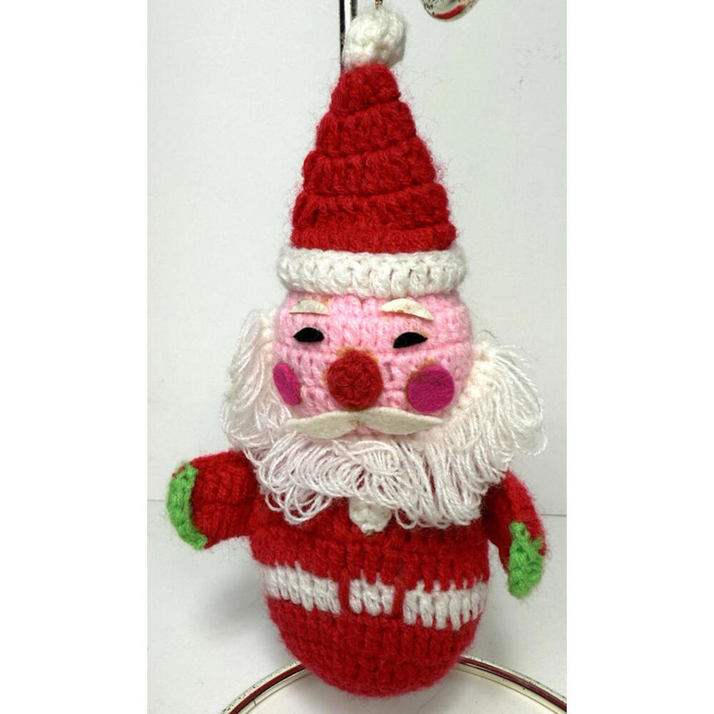 Vtg Christmas Crochet Santa Claus 70s Hanging Tree Ornaments Dakin Knit Small
